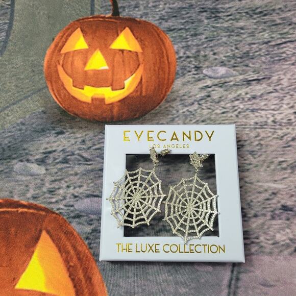 Eye Candy Spiderweb Cubic Zirconia Earrings - Picture 1 of 13